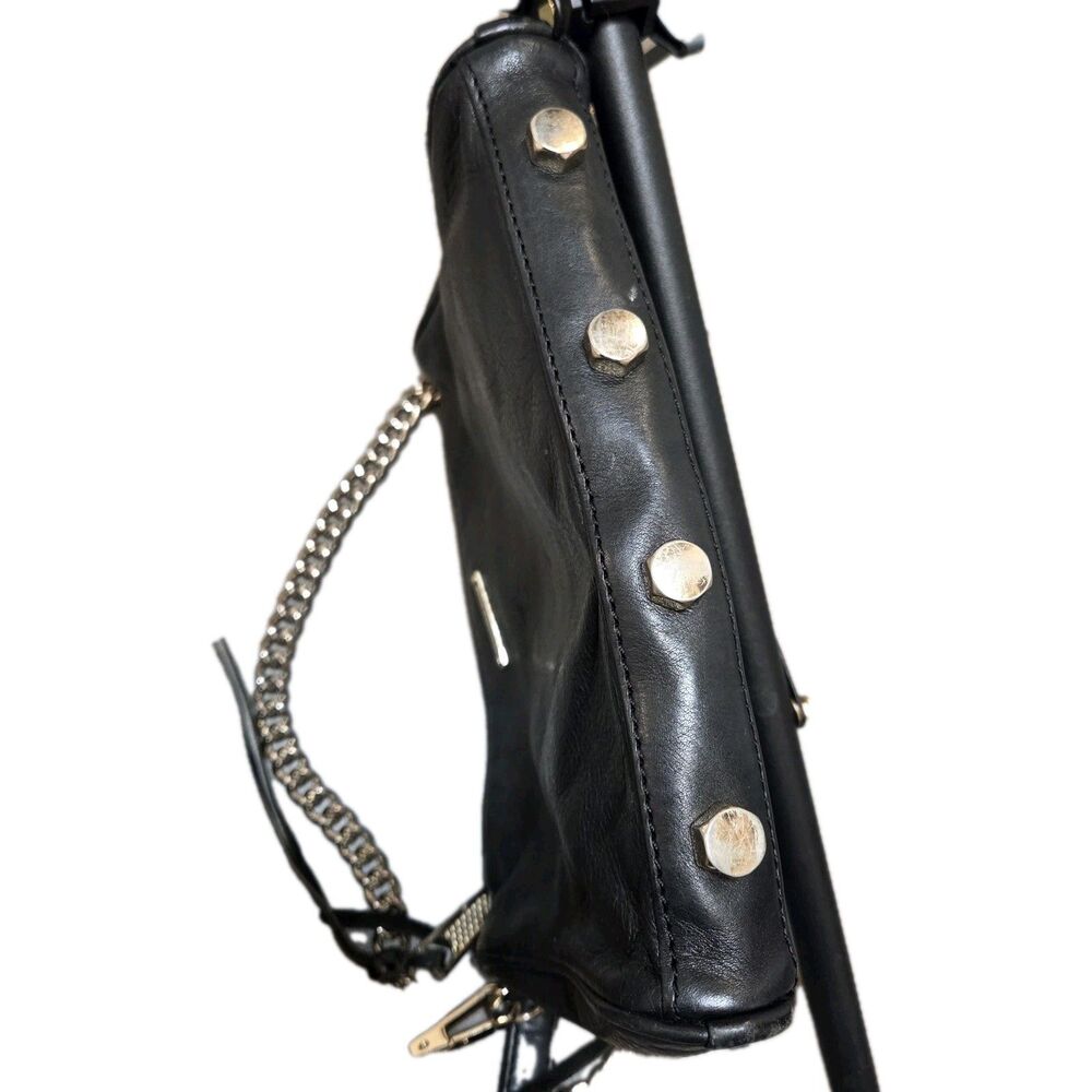 REBECCA MINKOFF Mini 5 Zip Black Leather Crossbody Bag Gold Chain Strap Hardware - Picture 10 of 12
